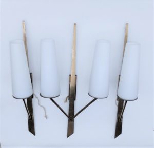 Appliques Moderniste 1950 en verre et laiton