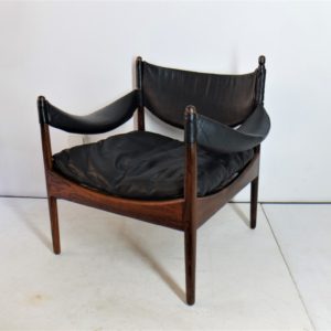 Fauteuil Christian Solmer Vedel En Palissandre Et Cuir, 1960