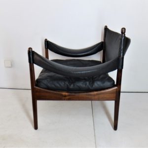 Fauteuil Christian Solmer Vedel En Palissandre Et Cuir, 1960